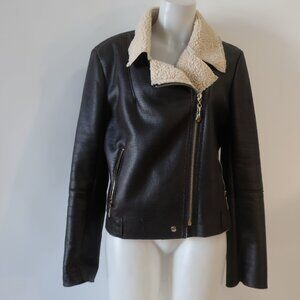 Womens Sam Edelman Black Faux Leather Jacket W/Inner Faux Shearling L